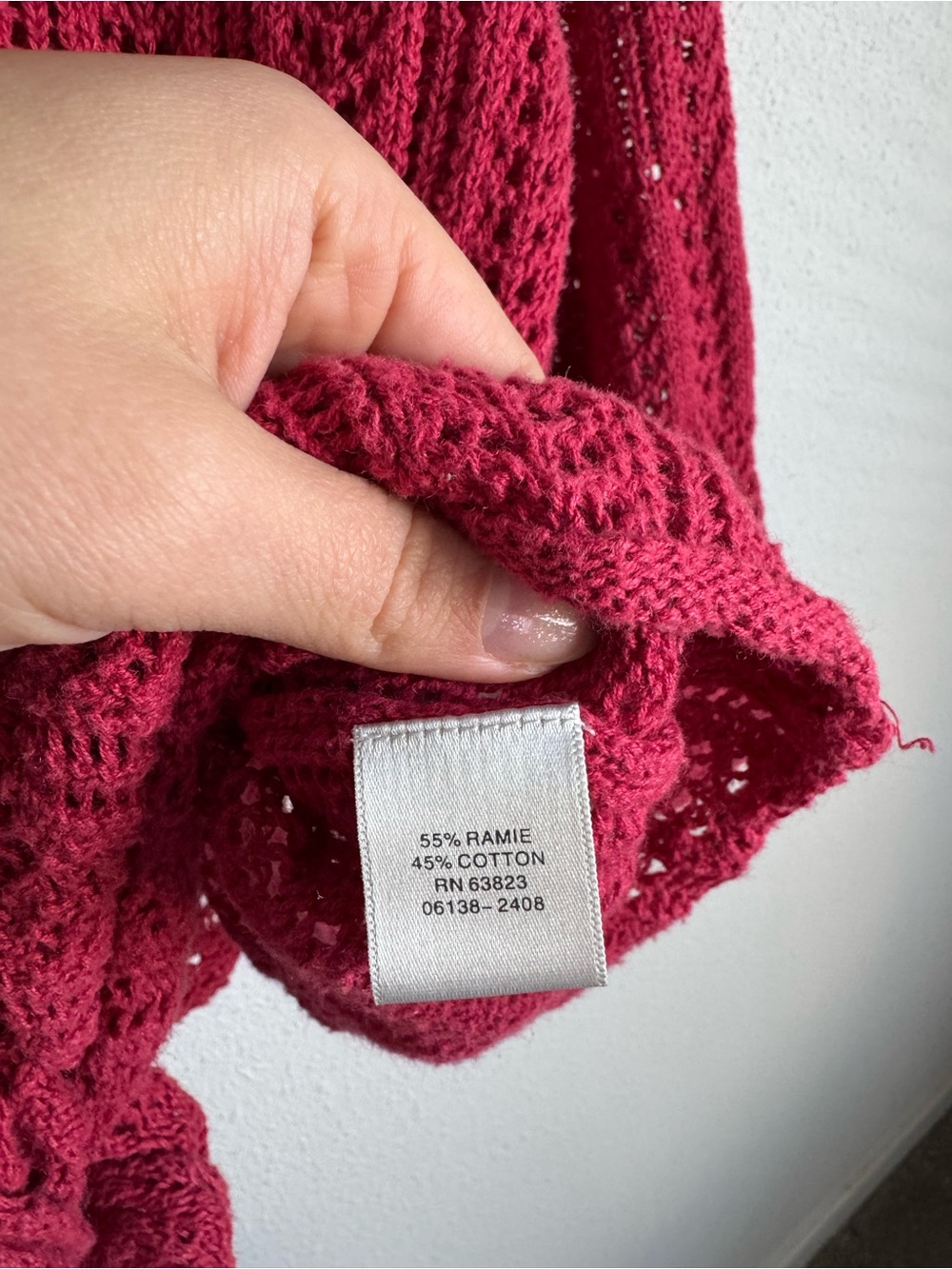 Open Knit Tie-Front Cardigan in Deep Raspberry - Picture 4 of 5